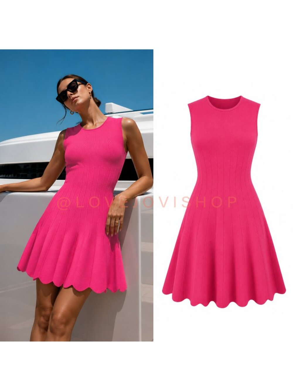Barbiecore | Alice + Olivia Hot Pink Knit A Line Dress | Fit Flare Sleeveless L